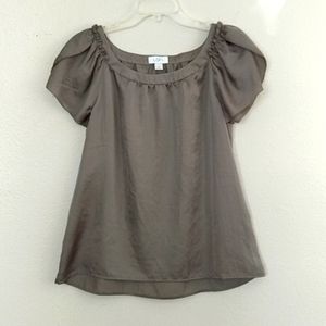 LOFT Silk-like Taupe Blouse w/Tulip Sleeves